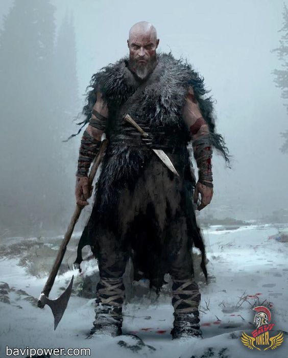 an image of a man in the snow holding two axes