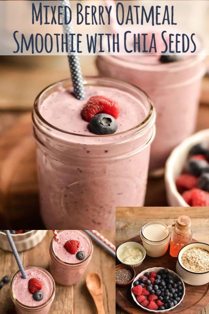 mixed berry oatmeal smoothie with chia seeds