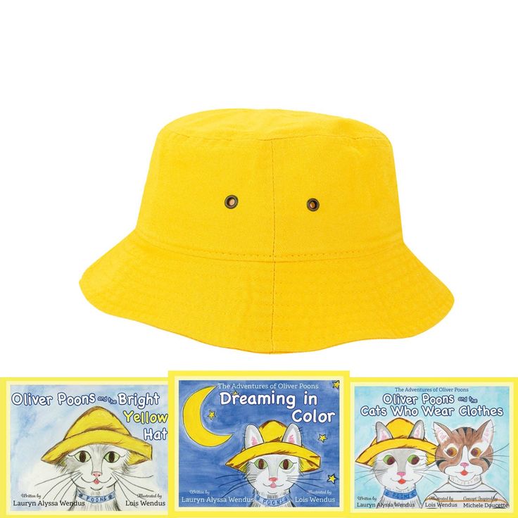 "Your child will love having a bright yellow hat of their own to match their favorite character, Oliver Poons! Protect your child's sensitive scalp from harmful UV rays with this 100% cotton hat as they play all day. Eyelets let your child's head breathe for a cool and comfortable fit. This hat even folds nicely to make it easy to pack for on-the-go trips! Sizes: *3-6 Years - Measures 20 1/2\"-20 7/8\" circumference with 6 1/2-6 5/8\" depth. Brim measures about 2 inches. *Additional sizes coming Playful Short Brim Hat, Fun Brimmed Bucket Hat For Playtime, Playful Bucket Hat, Fun Wide Brim Hat For Playtime, Cute Yellow Adjustable Bucket Hat, Cute Adjustable Yellow Bucket Hat, Yellow Playful Hats For Playtime, Yellow Playful Hat For Playtime, Playful Yellow Hat For Playtime