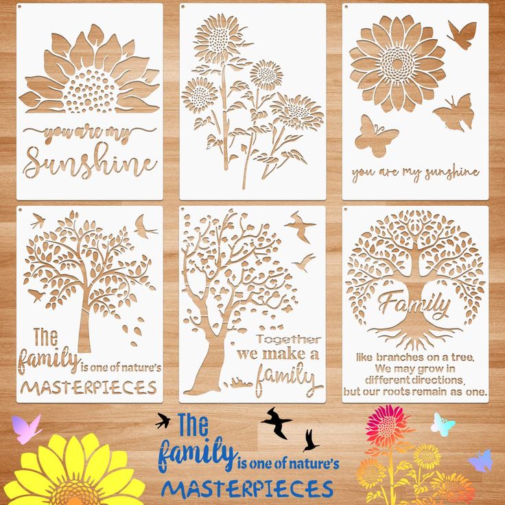 PRICES MAY VARY. Quantity and dimension: there are 6 pieces sunflower and family tree stencils in 6 different designs, with the size of about 11 x 8 inches/ 28 x 21 cm, as well as 1 piece metal open ring approx. 3.2 cm/ 1.26 inch, please check the size before purchasing Durable material: these sunflower stencils are made of quality material, which is laser cut with neat edges, helps you to make beautiful and precise patterns on wood or other kinds of surfaces, it is also flexible yet durable, co Flower Stencil Patterns Templates, Family Tree Stencil, Stencil Flower, Flower Stencil Patterns, Sunflower Stencil, Family Tree Painting, Butterfly Stencil, Tree Stencil, Diy Wand