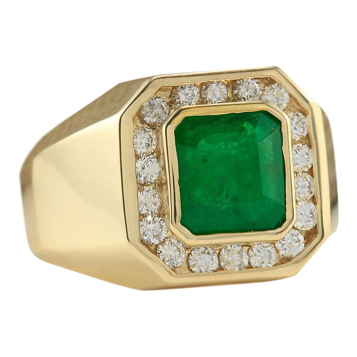 Stamped: 14K Yellow Gold Total Ring Weight: 17.0 Grams Ring Length: N/ARing Width: N/A Gemstone Weight: Total Natural Emerald Weight is 3.46 Carat (Measures: 10.55x10.05 mm) Color: Green Diamond Weight: Total Natural Diamond Weight is 0.80 Carat Quantity: 18 Color: F-G, Clarity: VS2-SI1 Face Measures: 16.10x17.60 mm Sku: [703864W] Luxury Yellow Gold Gia Certified Gemstones, Luxury Gia Certified Yellow Gold Gemstones, Gia Certified Diamond Gemstones, Formal Green Sapphire Ring With Vvs Clarity, Gia Certified 14k Gold Cluster Ring, Luxury Gia Certified Cluster Ring In Yellow Gold, Luxury Gia Certified Yellow Gold Cluster Ring, Classic Yellow Gold Gia Certified Signet Ring, Gia Certified Yellow Gold Emerald Ring For Formal Occasions