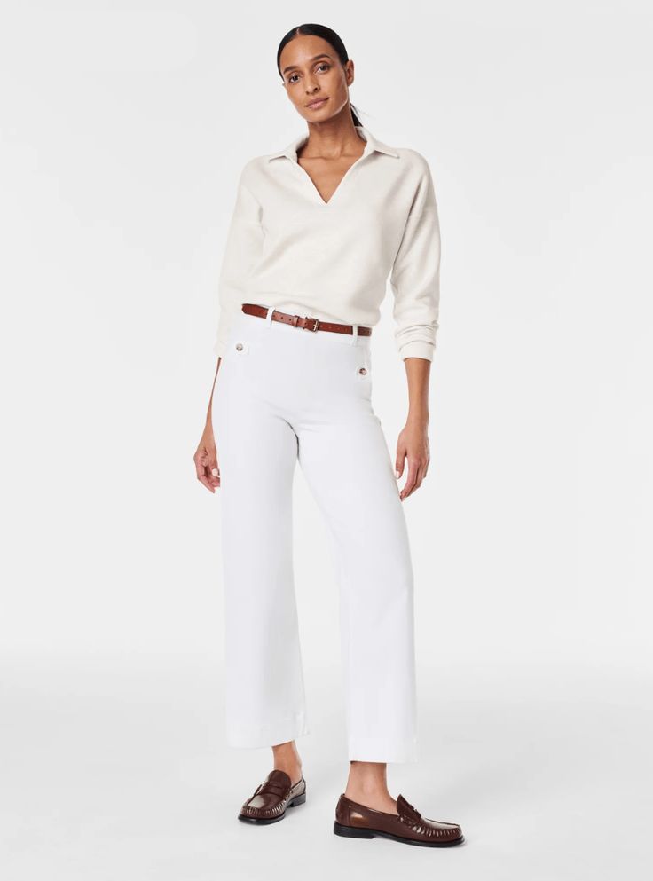 Cropped Wide Leg Trousers, Cropped Wide Leg Pants, Comfy Pants, Wide Leg Pant, Wide Pants, Komplette Outfits, Sleek Look, White Pants, Wide Leg Trousers