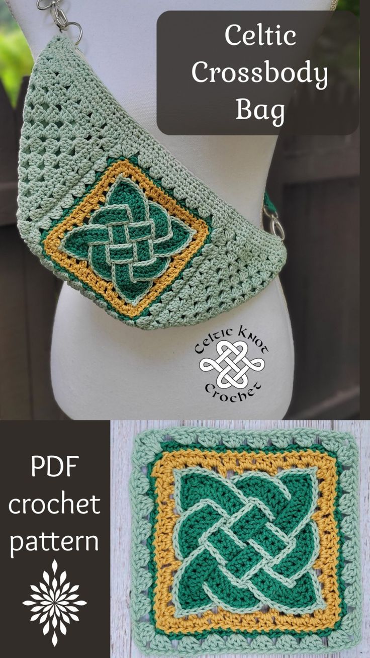 crochet celtic cross body bag pattern with instructions to make it in any size