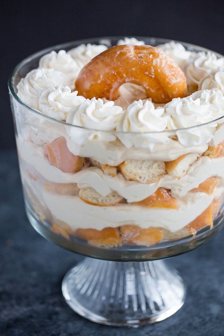 a glass dish filled with food on top of a table