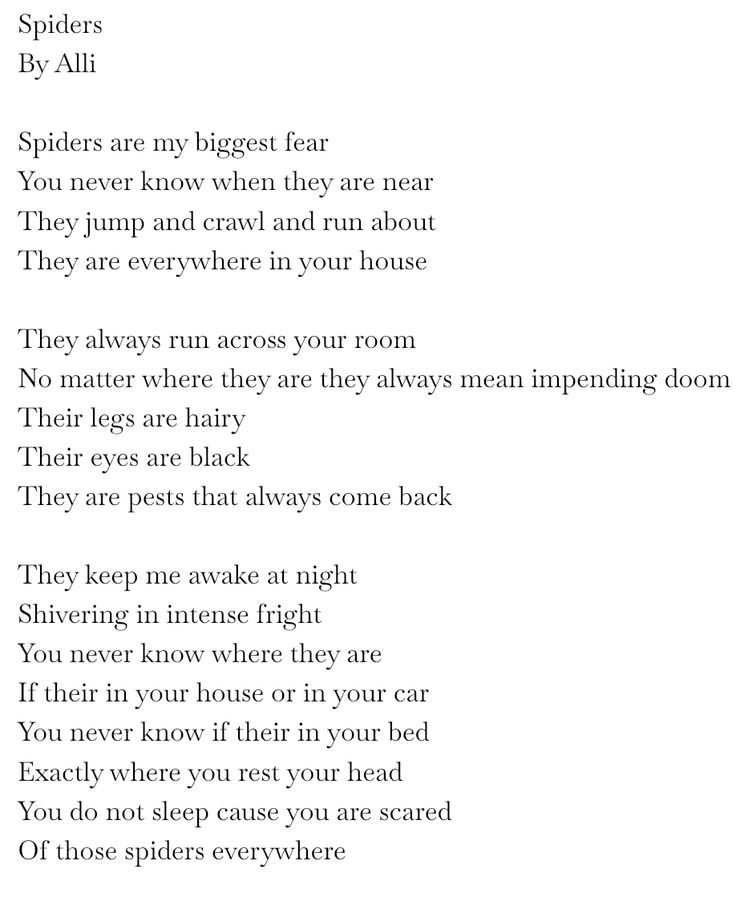 the poem is written in black and white with an image of spiders on it