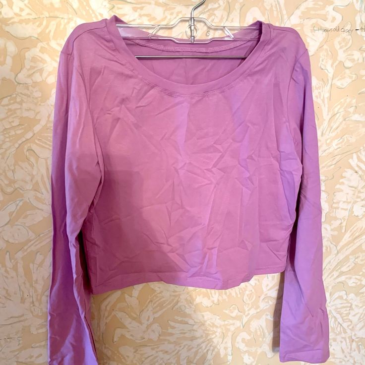 New With Original Packing Never Worn Cropped Long Sleeve Tee, Light Purple . Wrinkling From Packaging Will Iron Before Shipping *Please Message Comment For Modeling Photos/ Questions Amazon Cotton Tops For Spring, Spring Cotton Tops By Amazon, Amazon Fitted Cotton Tops, Amazon Casual Spring Tops, Amazon Casual Tops For Spring, Spring Purple Tops For Loungewear, Casual Spring Tops From Amazon, Amazon Stretch Tops For Summer, Casual Crew Neck Tops From Amazon