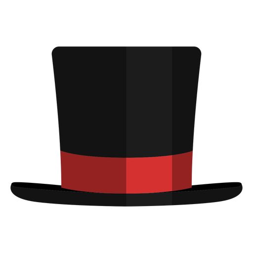 a black top hat with red band on the front and side, flat design illustration