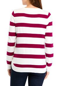 Kim Rogers® Women's Button Trim Striped Sweater | belk Kim Rogers, Horizontal Stripes, Striped Sweater, Stripe Sweater, Blouses, Stripes, Trim, Long Sleeve