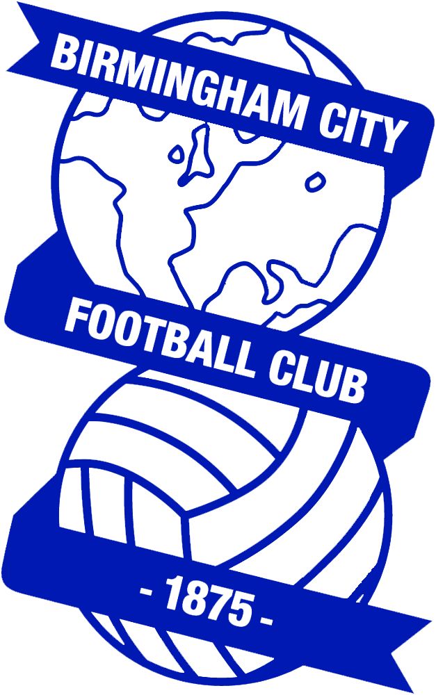 the birmingham city football club logo is blue and has a volleyball ball in front of it