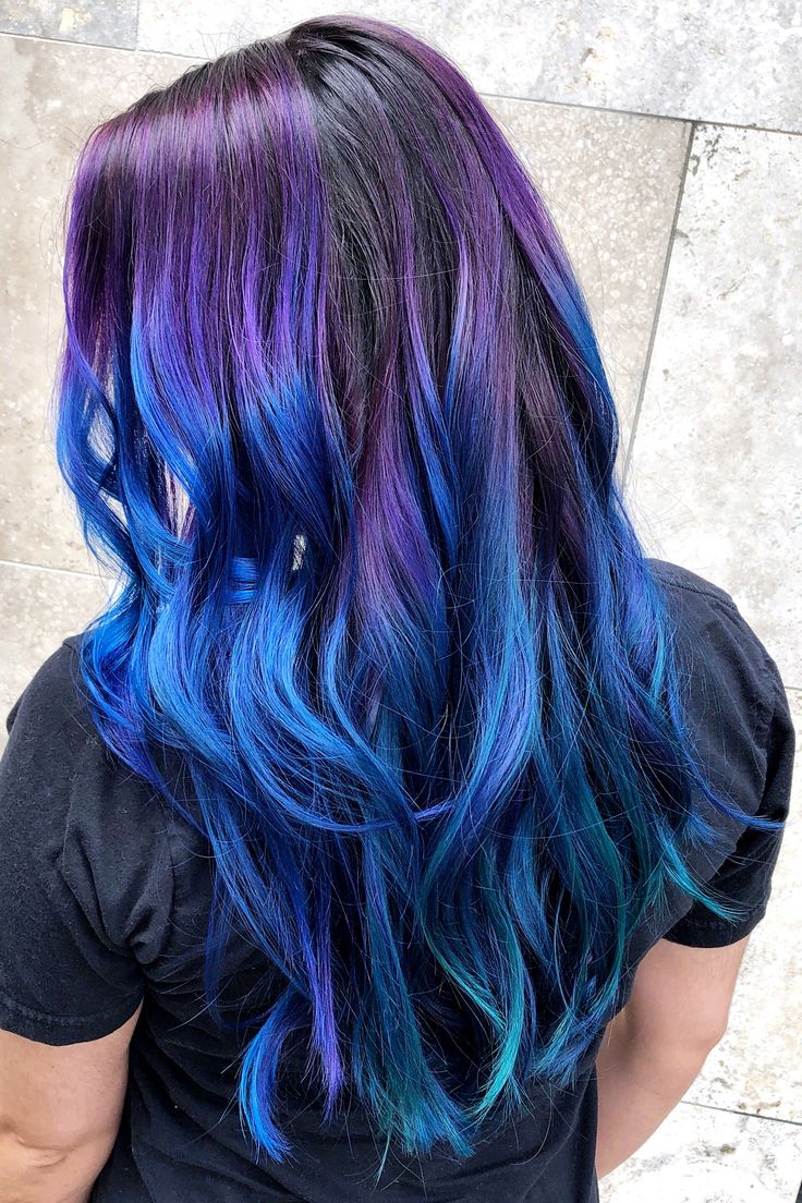 Purple To Blue Hair, Purple Mermaid Hair, Purple Blue Hair, Purple And Blue Hair, Red Violet Hair, Blue Purple Hair, Purple Work, Mermaid Hair Color, Blue Ombre Hair