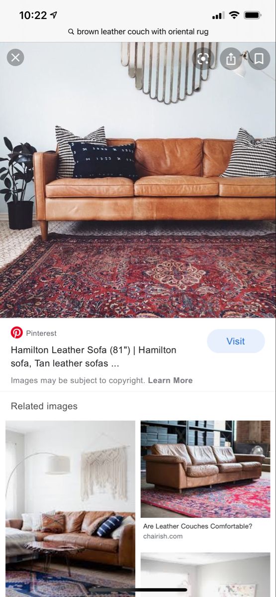 an image of a living room with couches and rugs