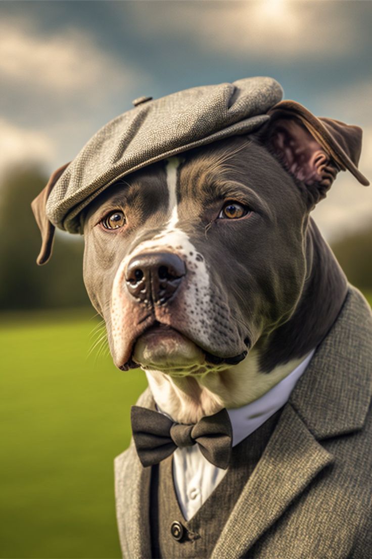 a dog dressed up in a suit and bow tie with a hat on his head