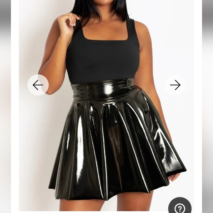 Shiny Faux Leather With Zipper In Back. Ultra High Waisted. Chic Pleated Mini Skirt For Club, Pleated Faux Leather Party Bottoms, Fitted Faux Leather Pleated Bottoms, Fitted Pleated Faux Leather Bottoms, Edgy Party Skirt With Zipper Closure, Faux Leather Pleated Skirt For Party, Pleated Faux Leather Mini Skirt For Parties, Pleated Faux Leather Skirt For Party, Fall Party Skirt With Zipper Closure