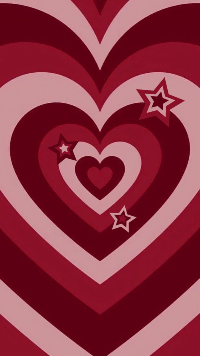 two hearts with stars in the middle on a red and white background