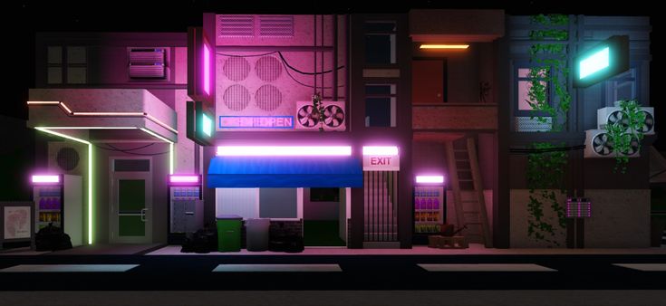 an animated city at night with neon lights