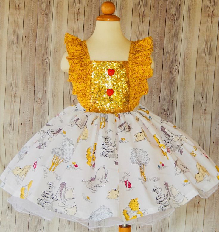 Winnie The Pooh Dress perfect for a birthday party or any occasion. Girls size 12-18 mo. 18- 24 mo. 2T 3T 4T 5T 6 7 8 I use an underskirt just to show how puffy is the dress. if you want a puffy look you will need to buy a under skirt and it sold separately. Please leave me a note with the following instructions. *Size Whimsical Princess Dress With Ruffles For Dress-up, Whimsical Fitted Princess Dress With Ruffles, Playful Easter Dress-up Dresses, Cute Ruffled Princess Dress For Birthday, Cute Princess Dress With Ruffles For Birthday, Playful Princess Dress For Easter Dress-up, Playful Ruffle Princess Dress For Dress-up, Playful Ruffled Princess Dress For Dress-up, Easter Birthday Princess Dress With Ruffles