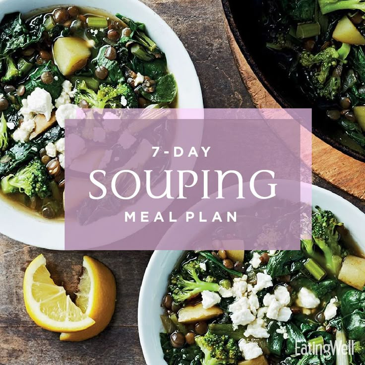 7-Day Souping Meal Plan Peach Mango Smoothie, African Peanut Soup, Mango Smoothie Bowl, French Green Lentils, Tuscan Soup, Overnight Oat, Soup Diet, Sweet Potato Soup, Diet Vegetarian