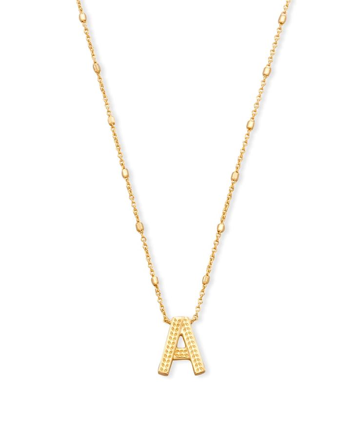 No need to spell it out...The Letter A Pendant Necklace in Gold is sure to be a new favorite. Featuring your initial, or your bestie’s, or your crush's (we won’t tell), wear a personalized reminder designed with our signature etched detail. Letter Pendant Necklace Kendra Scott, Kendra Scott Letter Necklace, Letter A Jewelry, Kendra Scott Initial Necklace, Gold A Necklace, A Pendant Letter, A Necklace Letter, Necklaces Kendra Scott, Letter A Necklace