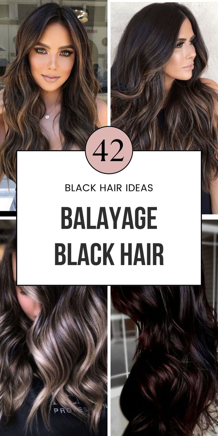 Elevate your black hair with balayage highlights. Whether you prefer full or partial balayage, this style adds depth to any brunette shade. Try grey or pink accents for a fresh look. Pin this for later and explore the full list of ideas! Black Hair Looks, Balayage Black Hair, Balayage On Black Hair, Balayage Black, Partial Balayage, Black Hair Inspiration, Black Hair Balayage, Subtle Balayage, Colored Hair Tips