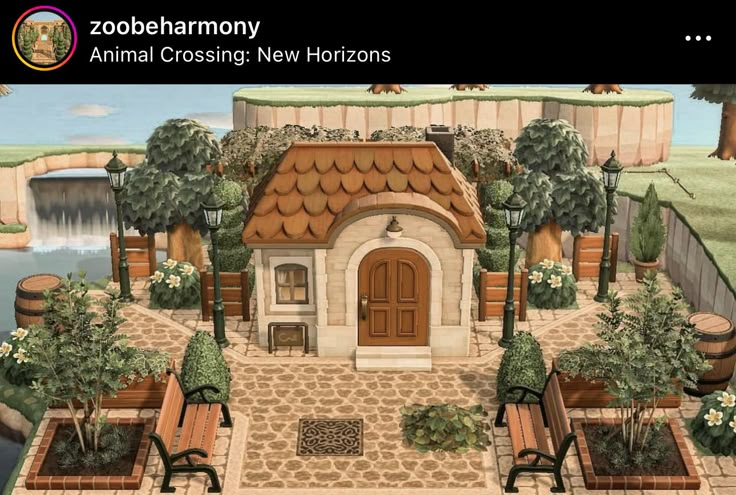 this is an artist's rendering of a small house in the middle of a garden