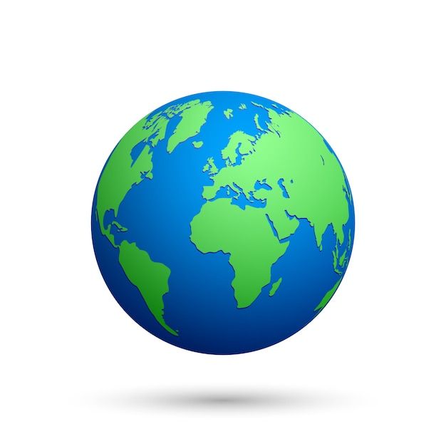 a blue and green globe on a white background