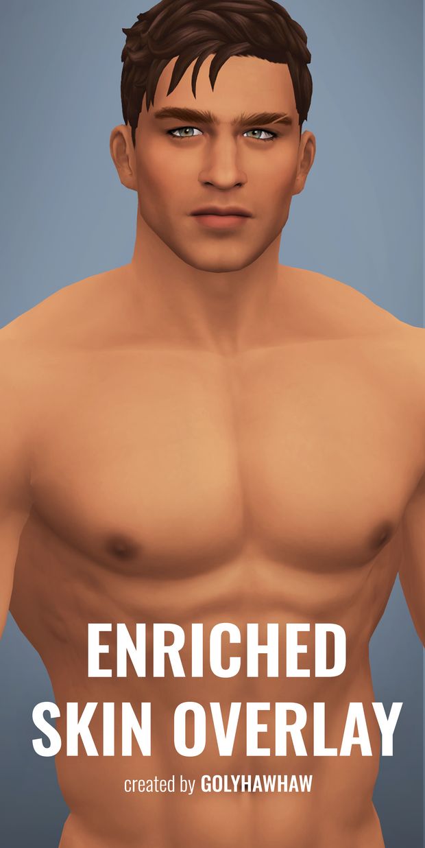 an image of a man with no shirt on and the words enriched skin overlay