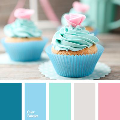 cupcakes with blue frosting and pink bows on top are in color swatches