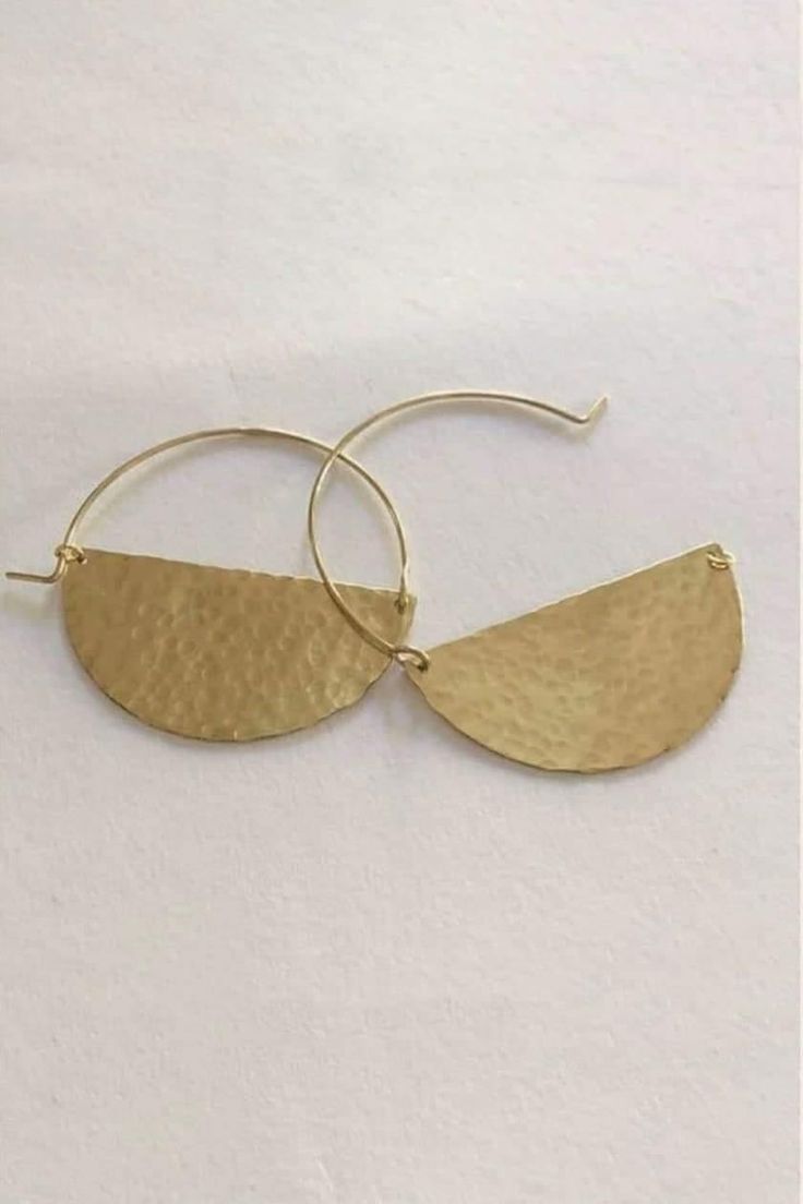 Period Moon Earrings MEAN BLVD Handmade Semi-circle Gold Jewelry, Gold Circle Earrings In Sterling Silver, Gold Sterling Silver Circle Earrings, Gold Semi-circle Brass Jewelry, Minimalist Round Brass Earrings, Gold Hammered Crescent Earrings, Gold Crescent Hammered Earrings, Matte Gold Round Tarnish Resistant Earrings, Elegant Crescent Brass Hoop Earrings