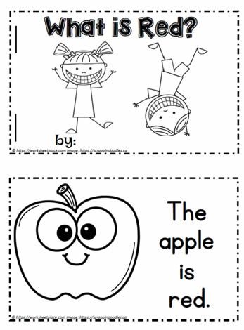 the apple is red and what is red? worksheet with pictures on it