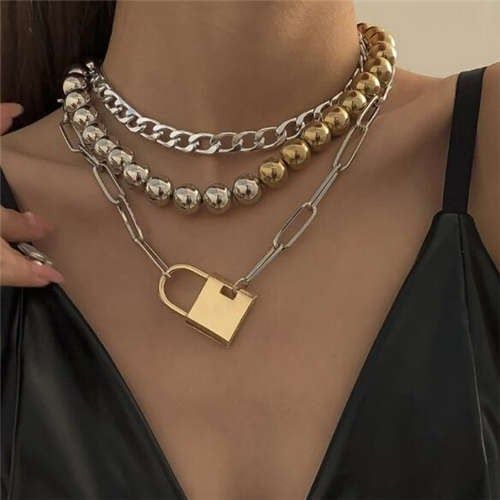 Lock Fusion: Punk Triple Layers Necklace-Fashion Necklaces-StylinArts Triple Layer Necklace, Thick Necklace, Wholesale Necklaces, Blackpink Outfits, Lock Necklace, Choker Necklace Set, Girl Jewelry, Big Dreams, Baroque Fashion