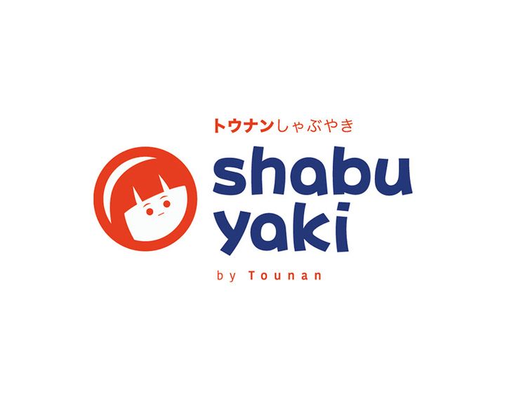 the logo for shabu yaki by tounan is shown in red and blue