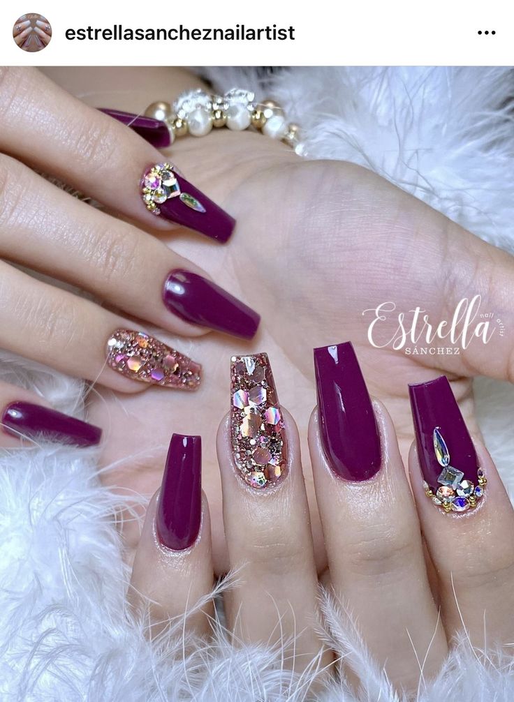 Fancy Red Nails, 2023 Birthday, Bridal Nail Art, Nails Yellow, Gold Glitter Nails, Fancy Nails Designs, Nails Design With Rhinestones, Purple Nail, Her Nails