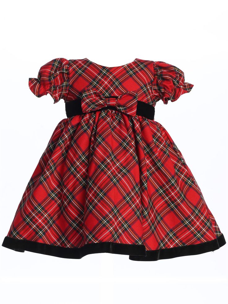 Girls Red Black Plaid Short Sleeve Christmas Dress 3M-4T front - SophiasStyle.com Plaid Christmas Dress, Red Holiday Dress, Christmas Dress Baby, Red Plaid Dress, Christmas Dresses, Girls Holiday Dresses, Plaid Baby