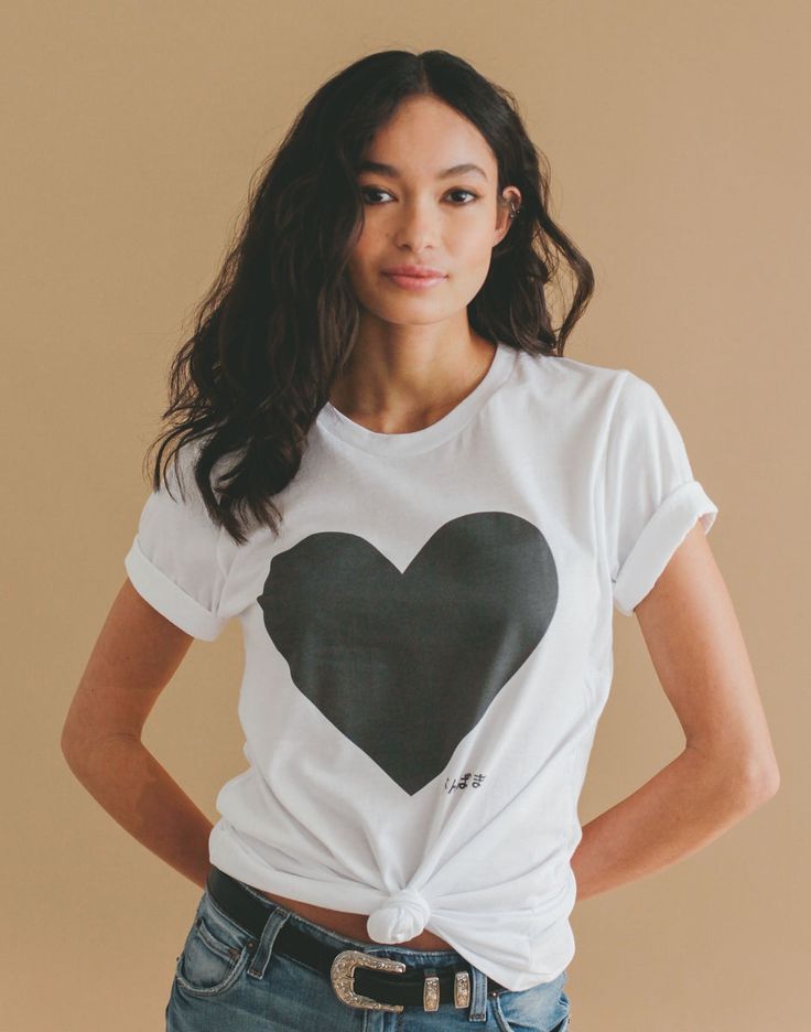 Big Heart, Gambarimasu T-Shirt – Joseph+Sue Relaxed Fit Heart Print T-shirt For Summer, Trendy Heart Graphic T-shirt For Summer, Casual Heart Print T-shirt For Summer, Summer Cotton T-shirt With Heart Print, Casual Heart Print T-shirt With Relaxed Fit, Black Heart Print T-shirt For Spring, White Heart Print T-shirt For Summer, Everyday Graphic Tee With Heart Graphic, Heart Graphic Tee For Everyday