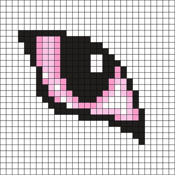 a cross stitch pattern with pink and black cat's eyes on it, in the shape of a pixel