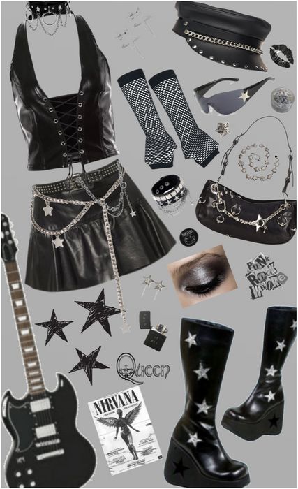 Rockstar Princess Outfit | ShopLook Rockstar Outfit Ideas For Women, Emo Pop Punk Outfit, Rockstar Goth Outfits, Rock And Roll Party Outfit, 90s Rockstar Fashion, Popstar Aesthetic Outfits, Y2k Rockstar Aesthetic, Rockstar Outfits For Women, 80s Rockstar Outfit For Women