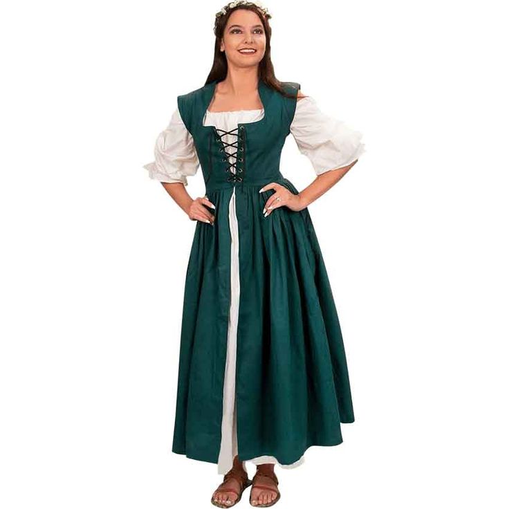 Country Maid Overdress Womens Medieval Dress, Medieval Outfit, Celtic Dress, Irish Dress, Celtic Clothing, Full Skirts, Medieval Clothing, Medieval Dress, Apron Dress