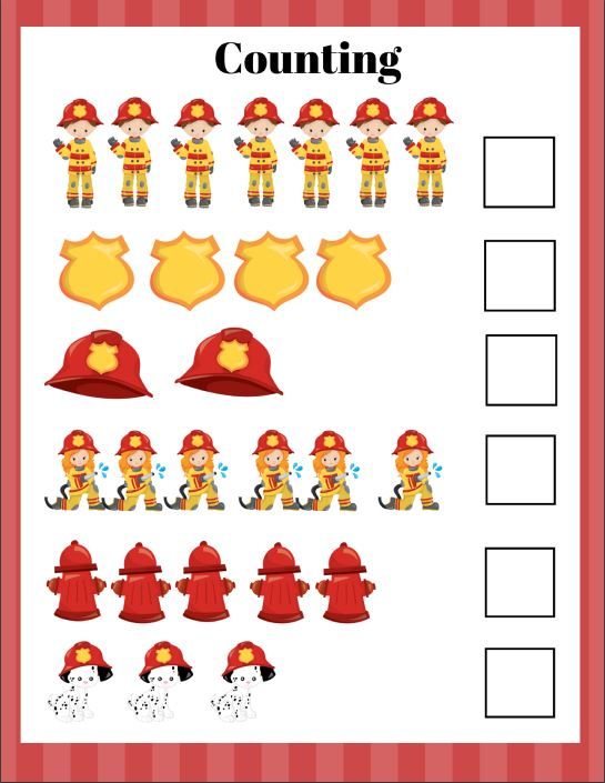 a printable worksheet for counting fire fighters