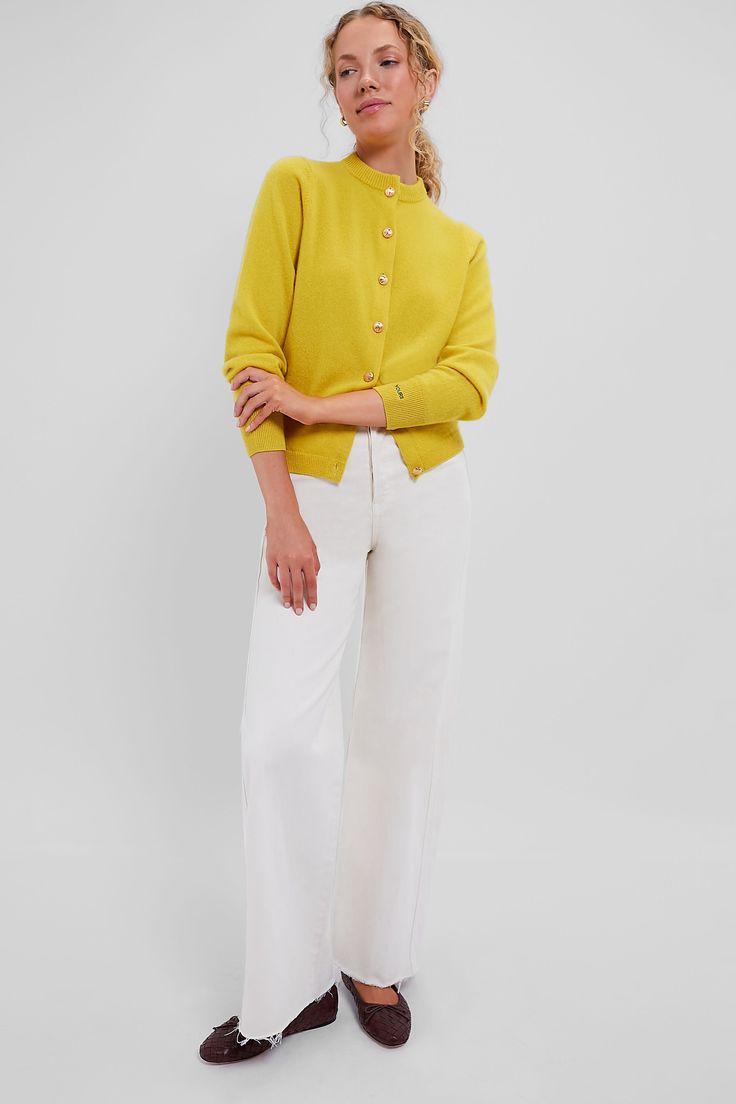 The Marigold Quinn Cashmere Cardigan will bring brightness to any day! With a front button placket and ultra-soft construction, this silhouette is relaxed while still having a flattering, tailored fit. Pair unbuttoned with a tank and denim or with a floral maxi skirt and ballet flats for a pop of yellow! Crewneck Long sleeves with ribbed cuffs Front button placket Gold buttons Ribbed hem Relaxed fit Material: 100% Cashmere Care: Dry clean only Pop Of Yellow, Yellow Crewneck, Cocktail Attire, Floral Maxi Skirt, Whale Tail, Color Crush, Current Styles, Weekend Wear, Cashmere Cardigan