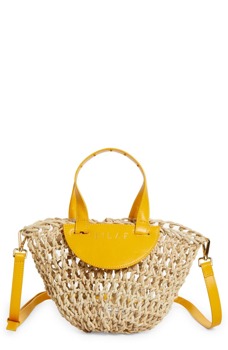 Woven from palm leaves using techniques from Darfur, Sudan, and topped with Italian leather, this summery bag will accompany you from the city to the beach. Bridge-clip closure Top carry handles; removable, adjustable crossbody strap Doum palm/leather Made in Spain Designer Handbags Black Owned/Founded Summer Straw Bag With Detachable Handle, Summer Vacation Straw Bag With Detachable Handle, Summer Beach Bag With Detachable Handle In Natural Color, Spring Top Handle Woven Leather Straw Bag, Natural Straw Bag With Detachable Handle For Summer, Trendy Straw Bag With Detachable Handle For Vacation, Vacation Tote Straw Bag With Detachable Handle, Vacation Straw Tote Bag With Detachable Handle, Rectangular Summer Straw Bag With Detachable Strap