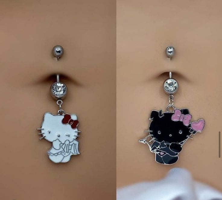 two pictures of hello kitty dangling earrings