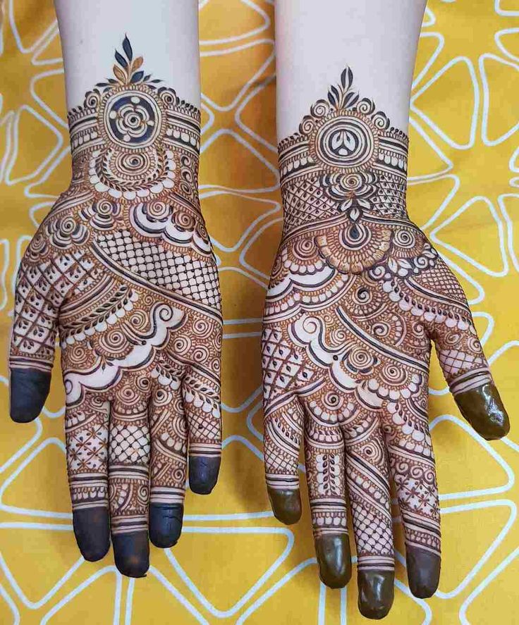 two hands with henna designs on them