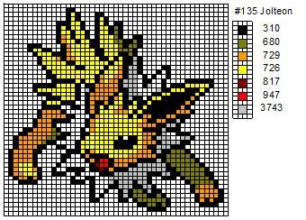 a cross stitch pattern with an image of a pokemon character in yellow and black colors