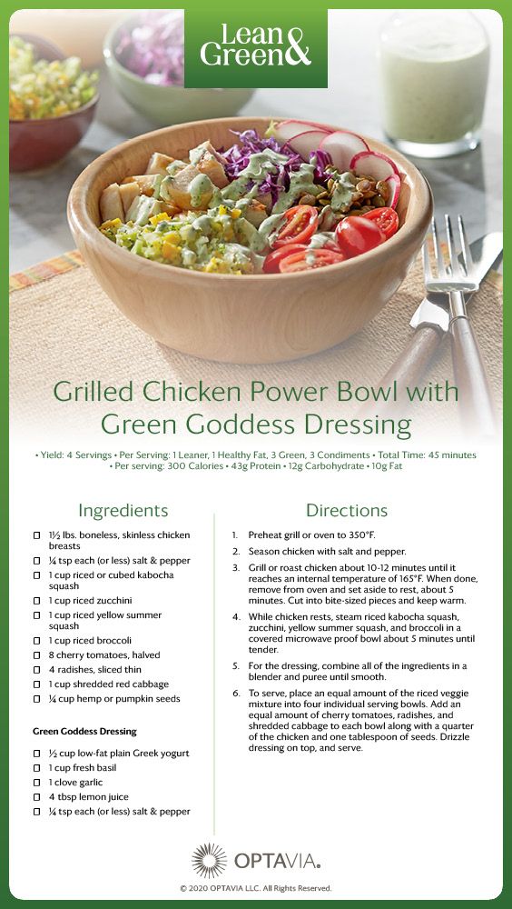 a flyer for a green goddess bowl with vegetables and dressings in it, on a table