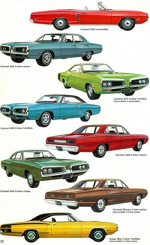 an old car advertisement with different colors and sizes