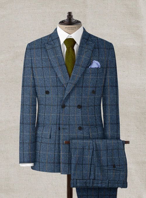 Channel boss vibes everyday with this refined Harris Tweed Gordon Blue Double Breasted Suit to look great in this new season. Crafted from wool, the suit is a stylish piece for your next elegant affair with a shade of blue that will help you charm your way through tedious tasks and an impeccable checks design that carries a timeless appeal. The suit will seamlessly blend together with your favorite shirt to create an eye catching ensemble. 
 
 Look Includes  Harris Tweed Gordon Blue Fabric  Doub Blue Double Breasted Suit, Checks Design, Boss Vibes, Cheque Design, Double Breasted Jacket, Harris Tweed, Double Breasted Suit, Suit Fashion, Blue Suit