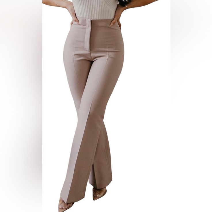 Nwt Zara High Waisted Dress Pants Size S Chic Fitted Dress Pants, Chic Fitted Dress Trousers, Beige Stretch Bottoms For Office, Beige Non-stretch High-waisted Dress Pants, Chic Stretch Beige Dress Pants, Non-stretch Beige Party Bottoms, Chic Non-stretch Dress Pants For Party, Elegant Stretch Beige Bottoms, Elegant Beige Stretch Bottoms