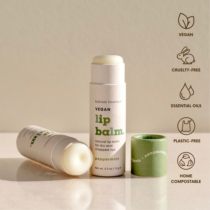 A vegan alternative to our best-selling original lip balm and completely plastic-free, our lip balm is delicately hand poured in small batches with natural and high quality ingredients meant to repair and hydrate chapped lips. All of our ingredients are 100% natural and are sustainably and ethically sourced. Tip: our vegan lip balm formula can get a little dry if not used for several days, due to dry air in the winter. Rub on your lips a few times to warm it up and it'll work good as new! Ingred Lip Balm Design Ideas, Lip Balm Photoshoot, Best Lip Balm For Dry Lips, Balm Cb2, Lip Balm Packaging Ideas, Organic Cosmetics Packaging, Lip Balm Photography, Lip Balm Design, Grapefruit Bars