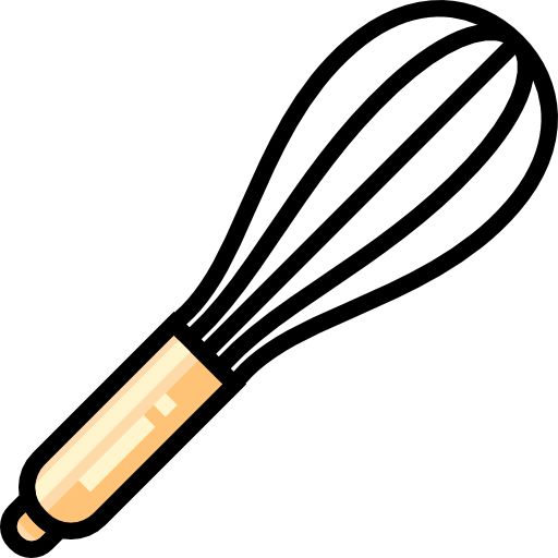 a whisk that is black and orange on a white background, with lines running through it