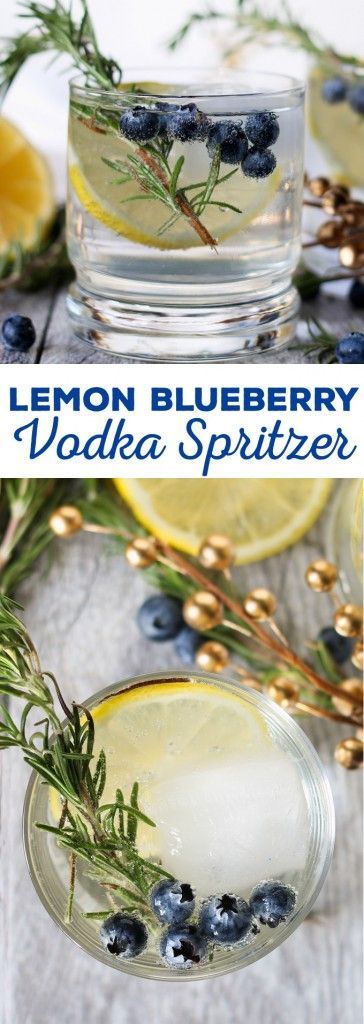 lemon blueberry vodka spritzler with rosemary garnish